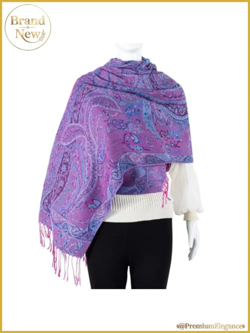 Pashmina Feel Rave Scarf Two-Tone Reversible Wrap Fringe